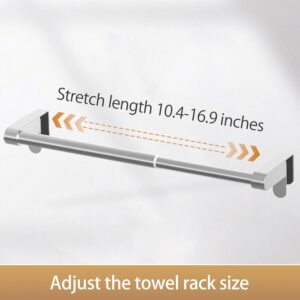 VEHHE Kitchen Towel Holder, Retractable Towel Rack, Over Door Towel Rack with Hooks Adjustable to Door Thickness, EVA Foam Pad, L10.4~16.9 X W0~1.2 X H2.4 inches (Silver)