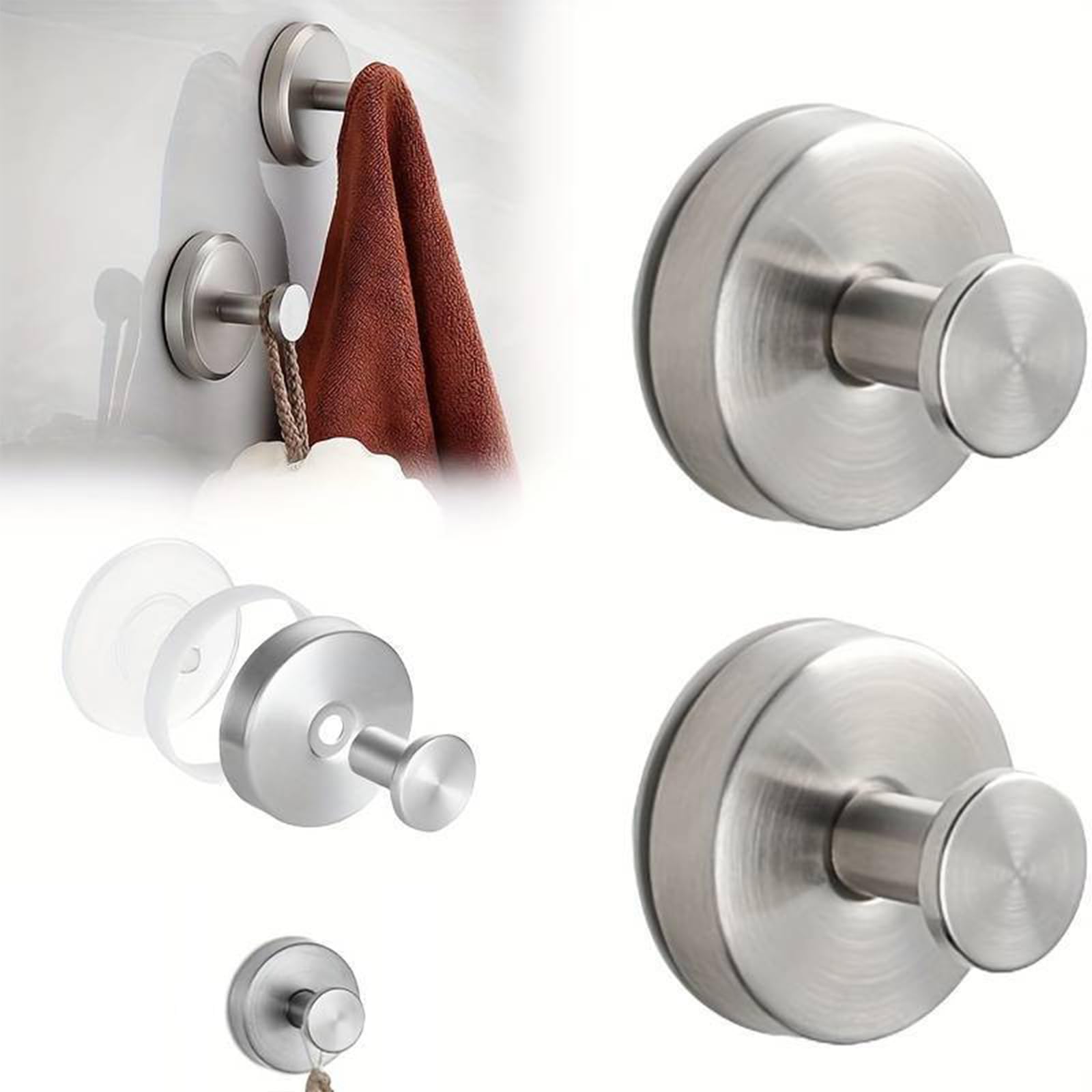 Lysia Silver Suction Cup Hooks – 2 Pack, Waterproof, Holds up to 15 lbs. Perfect for Showers, bathrooms, Kitchens. Ideal for Towels and installs on Glass Doors, Tiles, and Mirrors