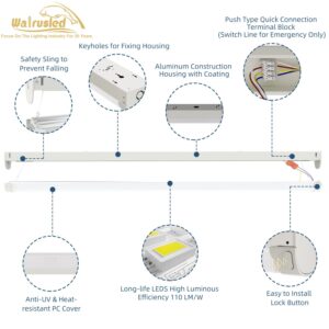 4FT LED Linear Strip Stairwell Light Fixture, 80W, 8800lm, 3000K/4000K/5000K, IP20, SCR Dimmable 4 Foot Commercial Grade Indoor LED Shop Ceiling Light Fixture for Workbench Workshop Warehouse, FCC