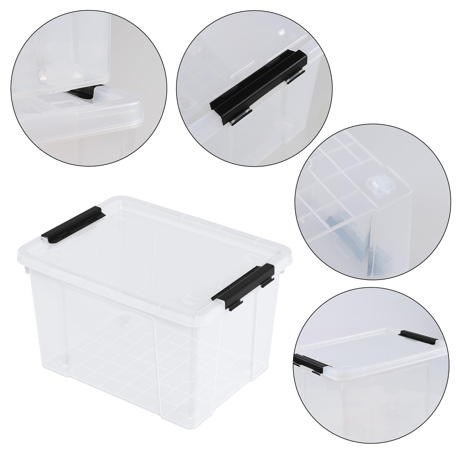 Leendines 4 Pack Plastic Lidded Storage Boxes, 34 Quart Clear Plastic Bins with Wheels