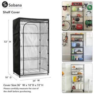 Sobana Waterproof Storage Shelf Cover,36 x 18 x 72 Inch Wire Shelving Rack Cover with Clear Front Panel,Dustproof Shelving Unit Cover (Cover only,Black)