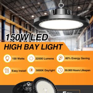 ONLYLUX 12 Pack UFO LED High Bay Lights, 150W 5000K Daylight, 22500LM (Eqv. 800W MH/HPS), Commercial LED Shop Lights with US Plug for Garage Workshop Warehouse Barn, Plug&Play