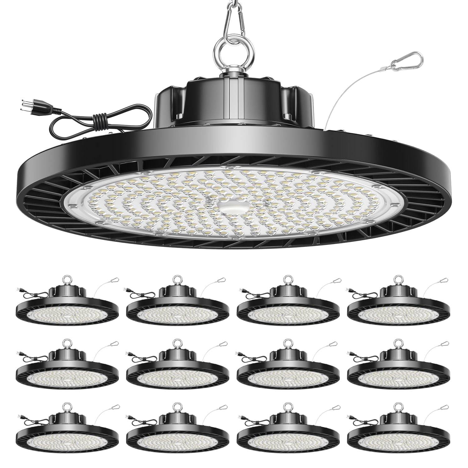 ONLYLUX 12 Pack UFO LED High Bay Lights, 150W 5000K Daylight, 22500LM (Eqv. 800W MH/HPS), Commercial LED Shop Lights with US Plug for Garage Workshop Warehouse Barn, Plug&Play