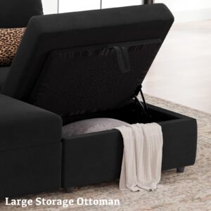 Belffin Velvet Storage Ottoman Module for Modular Sectional Sofa, Armrest Module for Sectional Sleeper Sofa Bed, Black