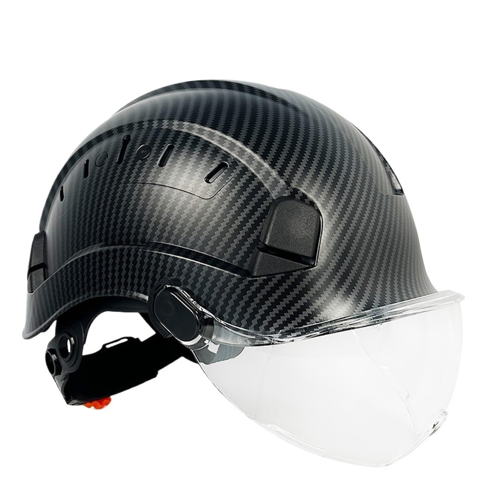 Industrial Safety Helmet C+E Safety Helmet with Visor for Engineer Goggles Construction Hard Hat with Earmuffs ABS Work Cap for Men Carbon Fiber Pattern(BR White Hat SV B07)