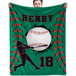 Pinkfulum Personalized Baseball Blankets with Name Numbers, Custom Baseball Team Game Throw Flannel Blankets Stuff Gifts for Boys Sports Lover Fans Kids Adult