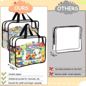 OPELETNNT 6 Packs Large Toy Storage Bags with Pockets, Reusable Clear PVC Board Game Storage with Labels, Travel Waterproof Organizer Bags Double Zipper for Building Blocks, Puzzle, Kids Books