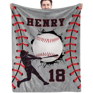 Pinkfulum Personalized Baseball Blankets with Name Numbers, Custom Baseball Team Game Throw Flannel Blankets Stuff Gifts for Boys Sports Lover Fans Kids Adult