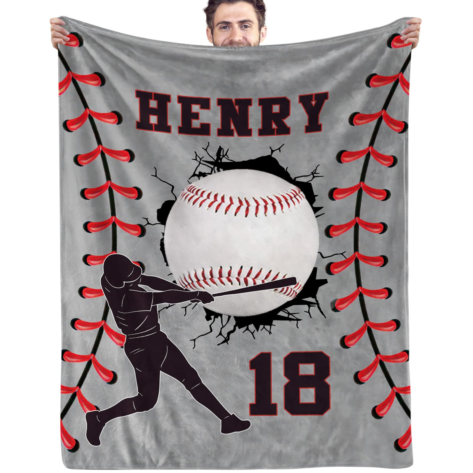 Pinkfulum Personalized Baseball Blankets with Name Numbers, Custom Baseball Team Game Throw Flannel Blankets Stuff Gifts for Boys Sports Lover Fans Kids Adult