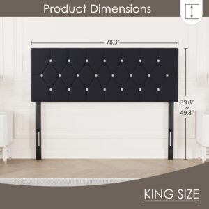 VECELO Velvet Upholstered Headboard King Size with Diamond Tufted Bed Headboard, with 6 Adjustable Positions from 39.8" to 49.8", Easy Assembly,Black