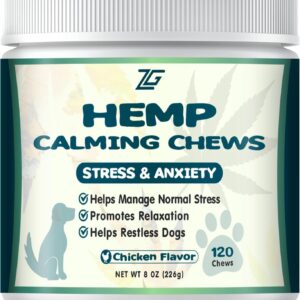 ziehooGe Dog Calming Chews - Anxiety Relief Treats, Hemp Chews for Dogs Separation, Stress Relief, Sleep Calming Aid Chicken Flavor Dog Supplements 120 Chews