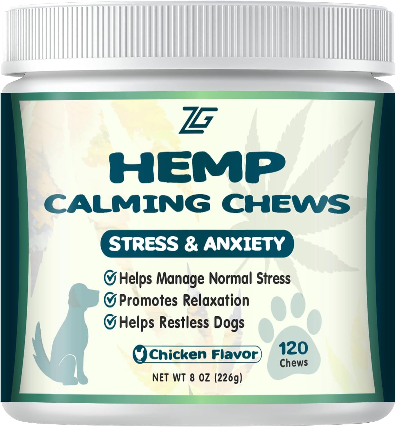 ziehooGe Dog Calming Chews - Anxiety Relief Treats, Hemp Chews for Dogs Separation, Stress Relief, Sleep Calming Aid Chicken Flavor Dog Supplements 120 Chews