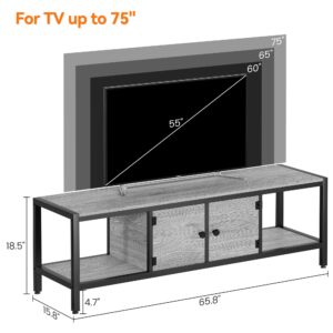 GarveeHome 65 Inch TV Stand with Storage, Entertainment Center with Adjustable Legs, Mid Century Modern TV Console up to 75 Inch, Wooden TV Stand with Open Shelves for Living Room, Bedroom, Grey