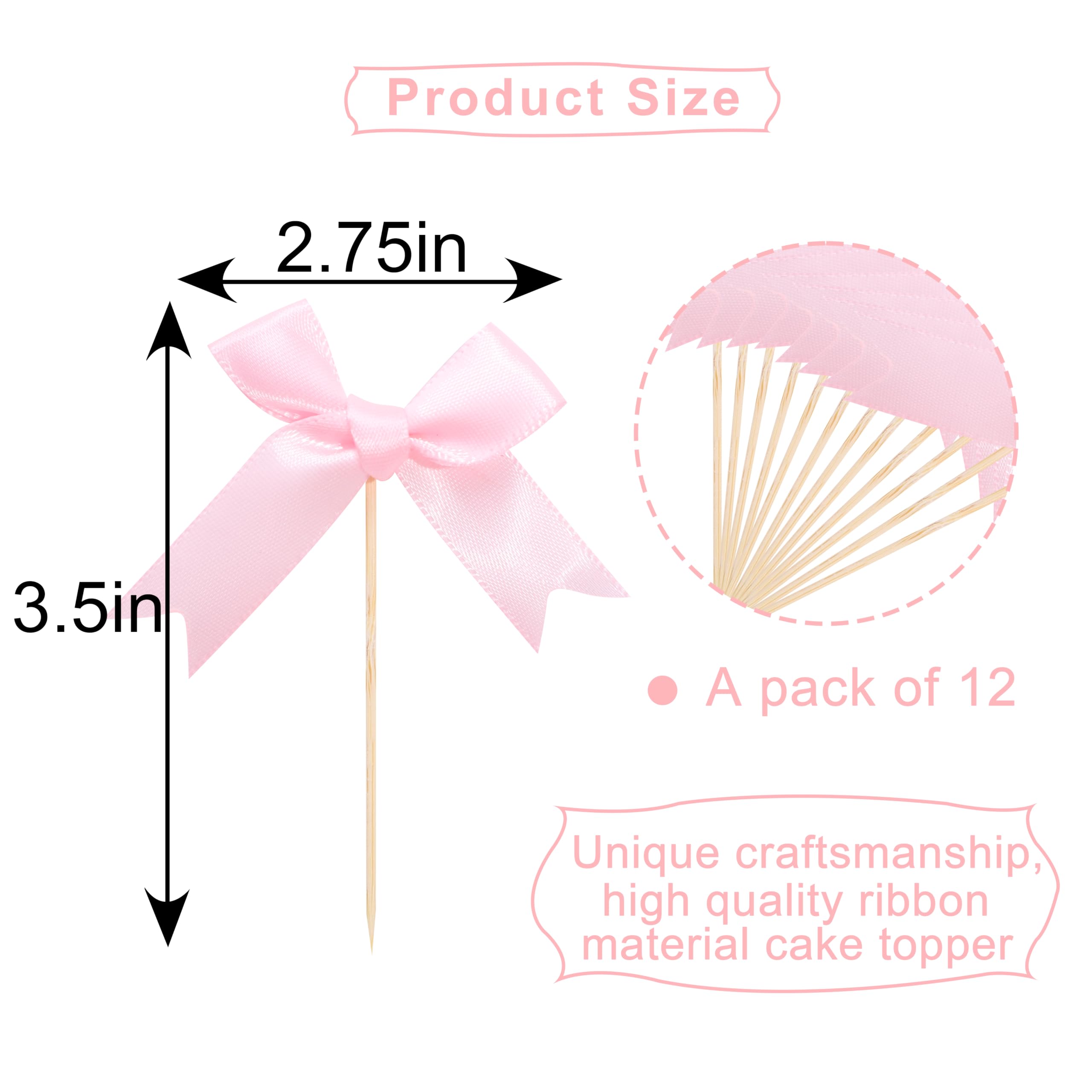 Pink Bow Cupcake Toppers - Pink Bow Cake Topper,Pink Bow Birthday Decorations,Coquette Themed Party Decoration,Bridal Shower Bachelorette Cake Toppers