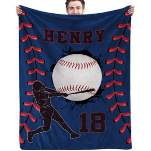 Pinkfulum Personalized Baseball Blankets with Name Numbers, Custom Baseball Team Game Throw Flannel Blankets Stuff Gifts for Boys Sports Lover Fans Kids Adult