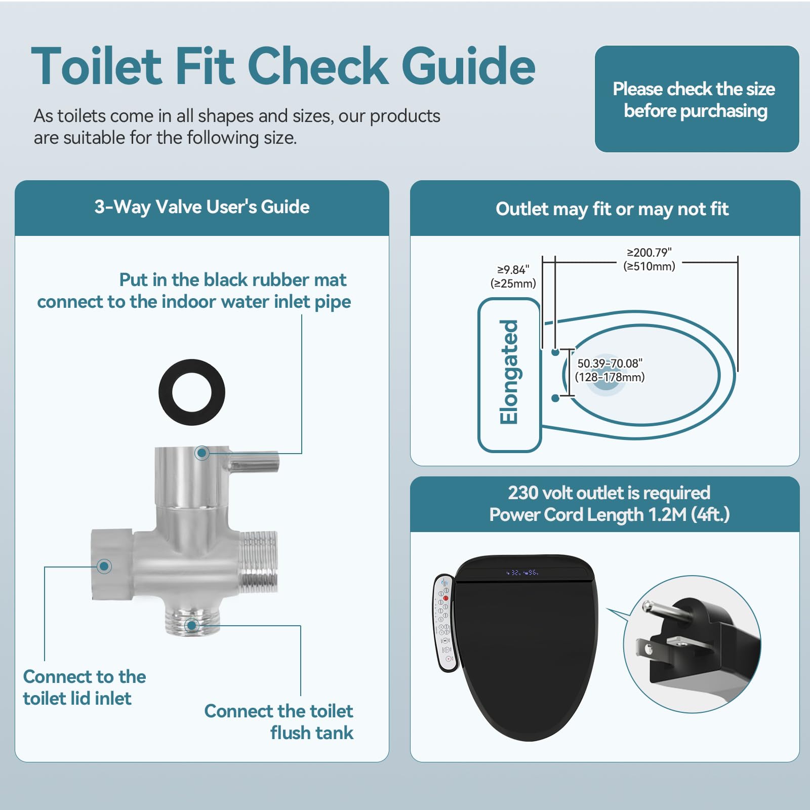 YOURLITE Bidet Toilet Seat Electric Warm Water Bidet with Warm Air Drying, Heated Seat Bidet with Self-cleaning Nozzle Temperature Adjustable Toilet Seat Black