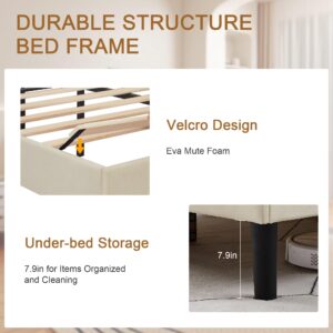 VECELO Queen Bed Frame Platform Bed Frame with Upholstered Headboard, Strong Frame and Heavy-Duty Slats Support, Non-Slip and Noise-Free, Easy Assembly,Beige