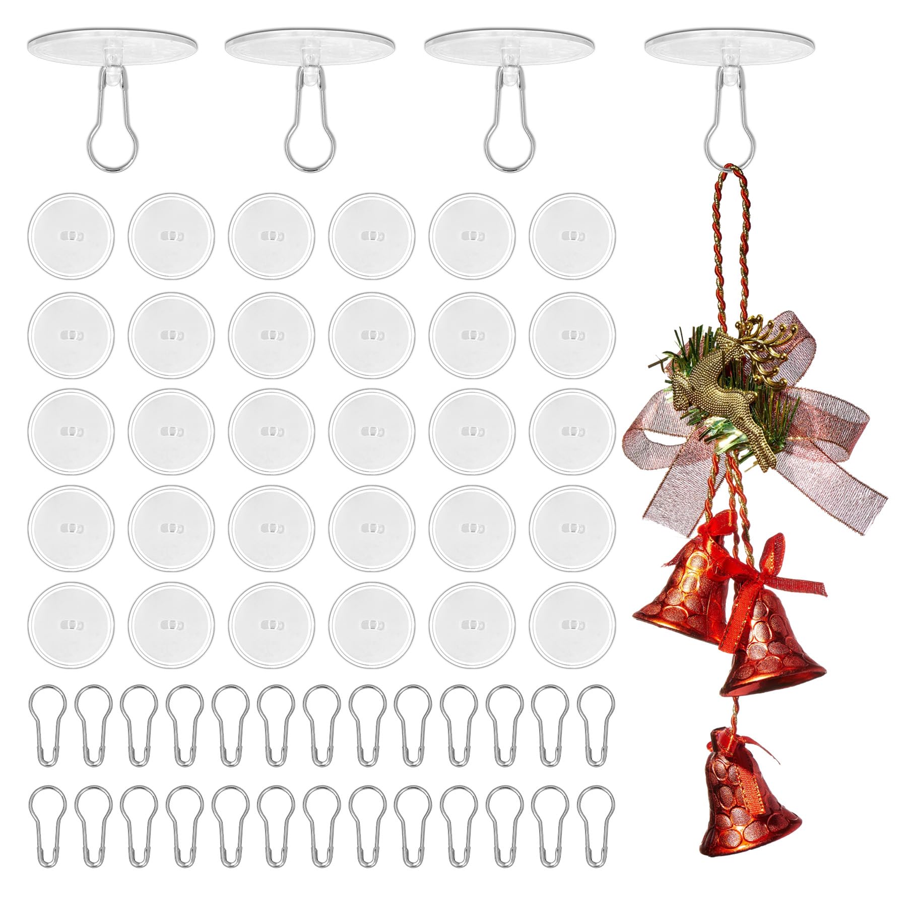 Philbinden 100 Pack Sticky Ceiling Hooks Self Adhesive Wall Hooks Round Suction Cup Sticky Ceiling Hooks for Christmas Festival Wedding Birthday Party Decorations