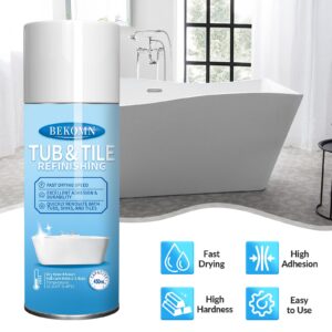 BEKOMN Tub and Tile Spray Paint White,450ml,Aerosol Bathtub Refinishing Kit for Porcelain Ceramic Fiberglass, DIY Resurfacing Bathroom Tile Sink Countertop