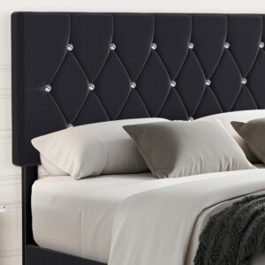 VECELO Velvet Upholstered Headboard King Size with Diamond Tufted Bed Headboard, with 6 Adjustable Positions from 39.8" to 49.8", Easy Assembly,Black