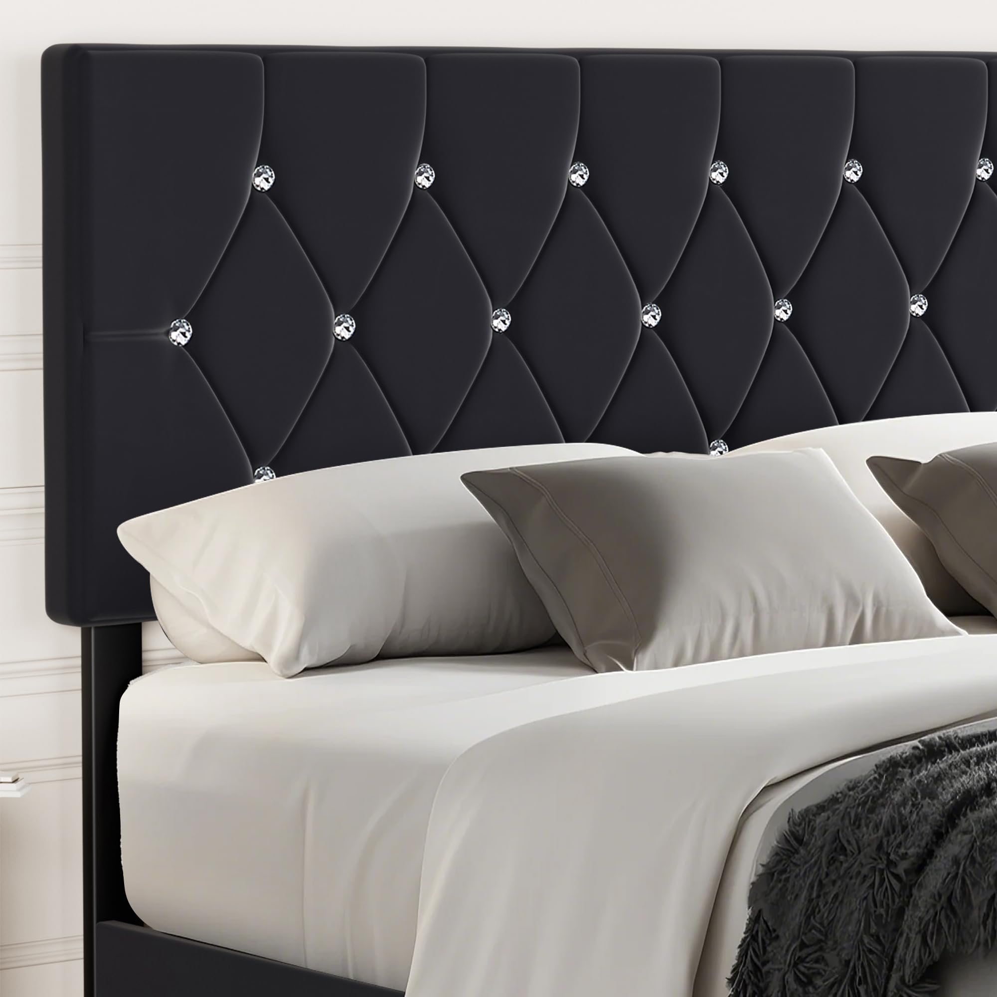 VECELO Velvet Upholstered Headboard King Size with Diamond Tufted Bed Headboard, with 6 Adjustable Positions from 39.8" to 49.8", Easy Assembly,Black