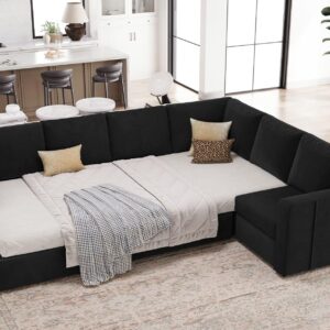 Belffin Velvet Storage Ottoman Module for Modular Sectional Sofa, Armrest Module for Sectional Sleeper Sofa Bed, Black