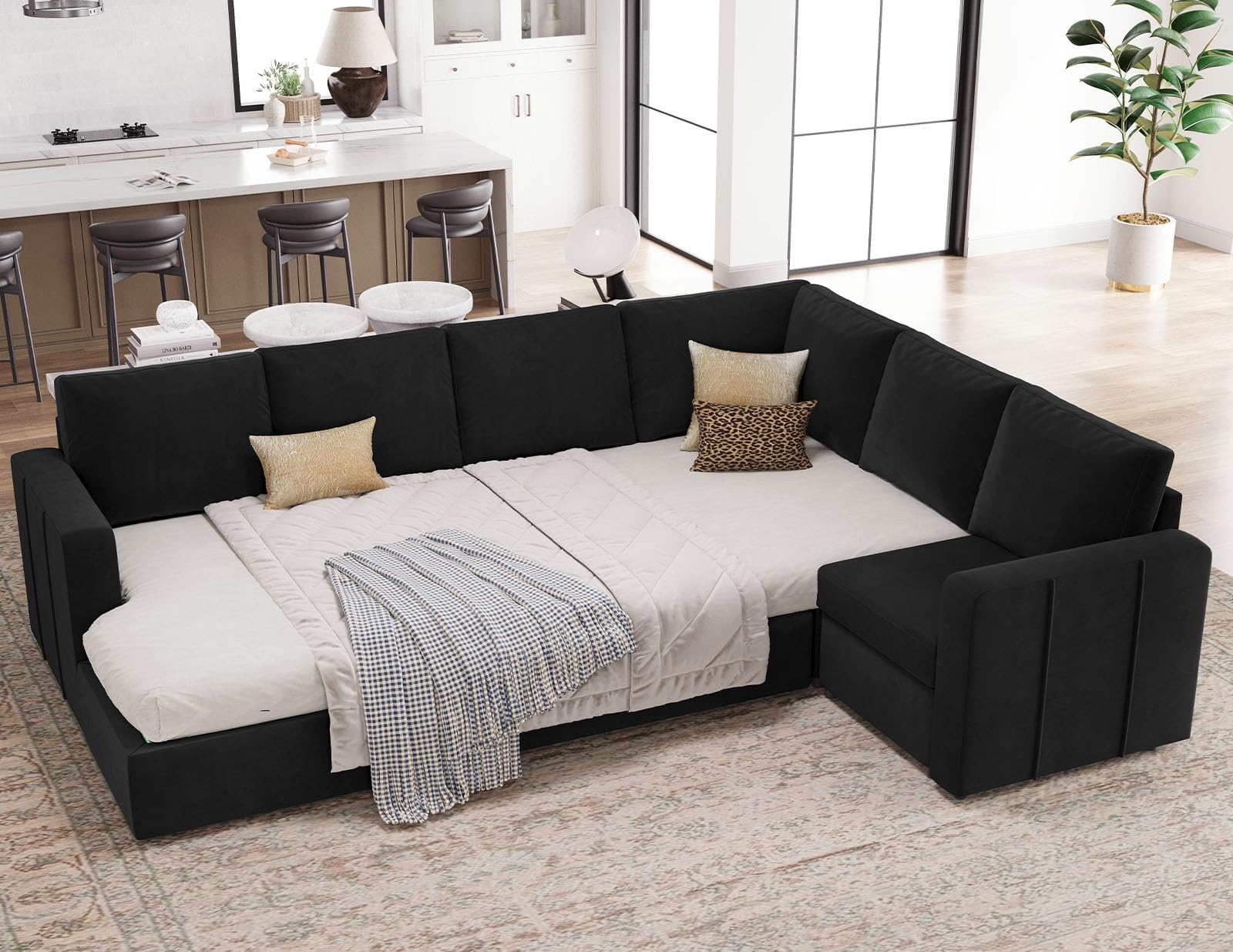 Belffin Velvet Storage Ottoman Module for Modular Sectional Sofa, Armrest Module for Sectional Sleeper Sofa Bed, Black