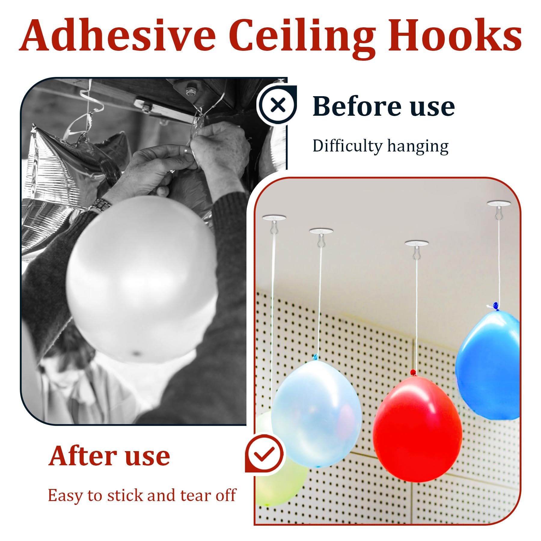 Philbinden 100 Pack Sticky Ceiling Hooks Self Adhesive Wall Hooks Round Suction Cup Sticky Ceiling Hooks for Christmas Festival Wedding Birthday Party Decorations