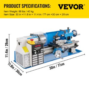 VEVOR Mini Metal Lathe, 7"x14", 550W Variable Speed 2250 RPM Metal Lathe, with 3-jaw Chuck Mini Lathe Machine Benchtop Metal Lathe Digital Display for Metal Turning