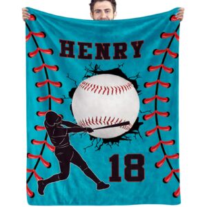 Pinkfulum Personalized Baseball Blankets with Name Numbers, Custom Baseball Team Game Throw Flannel Blankets Stuff Gifts for Boys Sports Lover Fans Kids Adult