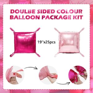 Hot Magenta Pink Square Foil Balloons Wall Tunnel Backdrop Double Sided Metallic Balloon Arch Garland Kit For Anniversary Bachelorette Engagement Bridal Birthday Graduation Party Decorations