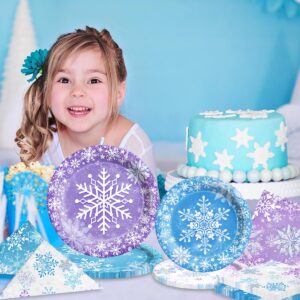 Frozen Plates and Napkins-61Pcs Winter Wonderland Snowflake Tableware for Christmas Winter Holiday,Birthday,Baby Shower