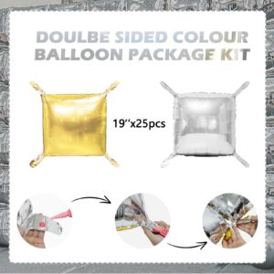 Silver Square Foil Balloons Wall Tunnel Backdrop Double Sided Metallic Balloon Arch Garland Kit For Anniversary Disco Engagement Bridal Birthday Graduation Party Decorations