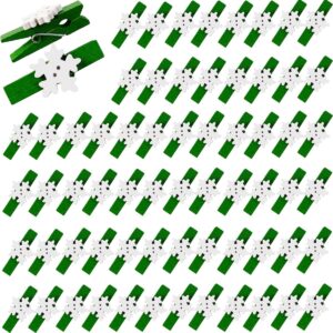 royhoo 60pcs 1.38” christmas wood clips xmas snowflake clothespins diy photo pegs hanging clips for party favors home school art craft decor (green)