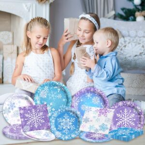 Frozen Plates and Napkins-61Pcs Winter Wonderland Snowflake Tableware for Christmas Winter Holiday,Birthday,Baby Shower