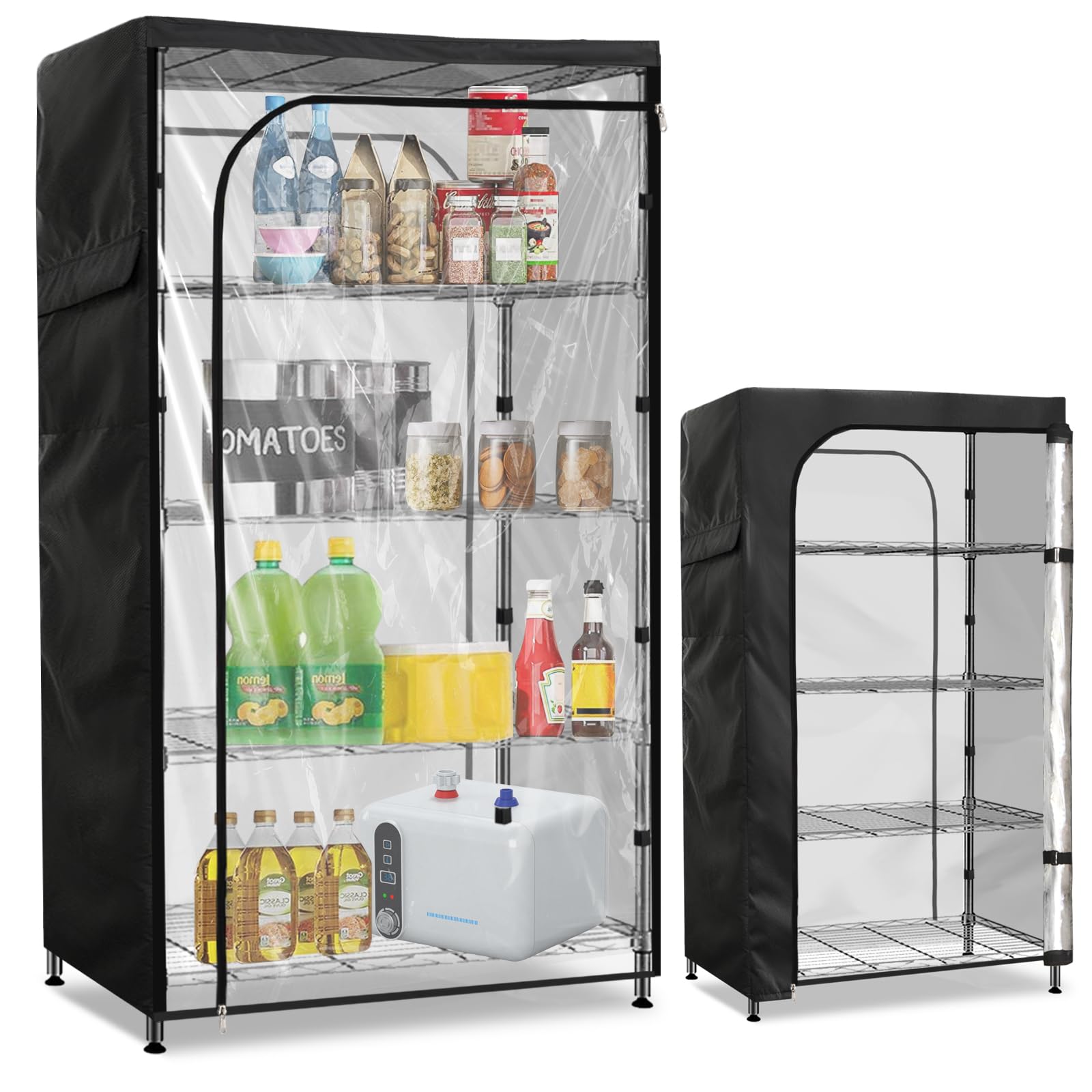 Sobana Waterproof Storage Shelf Cover,36 x 18 x 72 Inch Wire Shelving Rack Cover with Clear Front Panel,Dustproof Shelving Unit Cover (Cover only,Black)