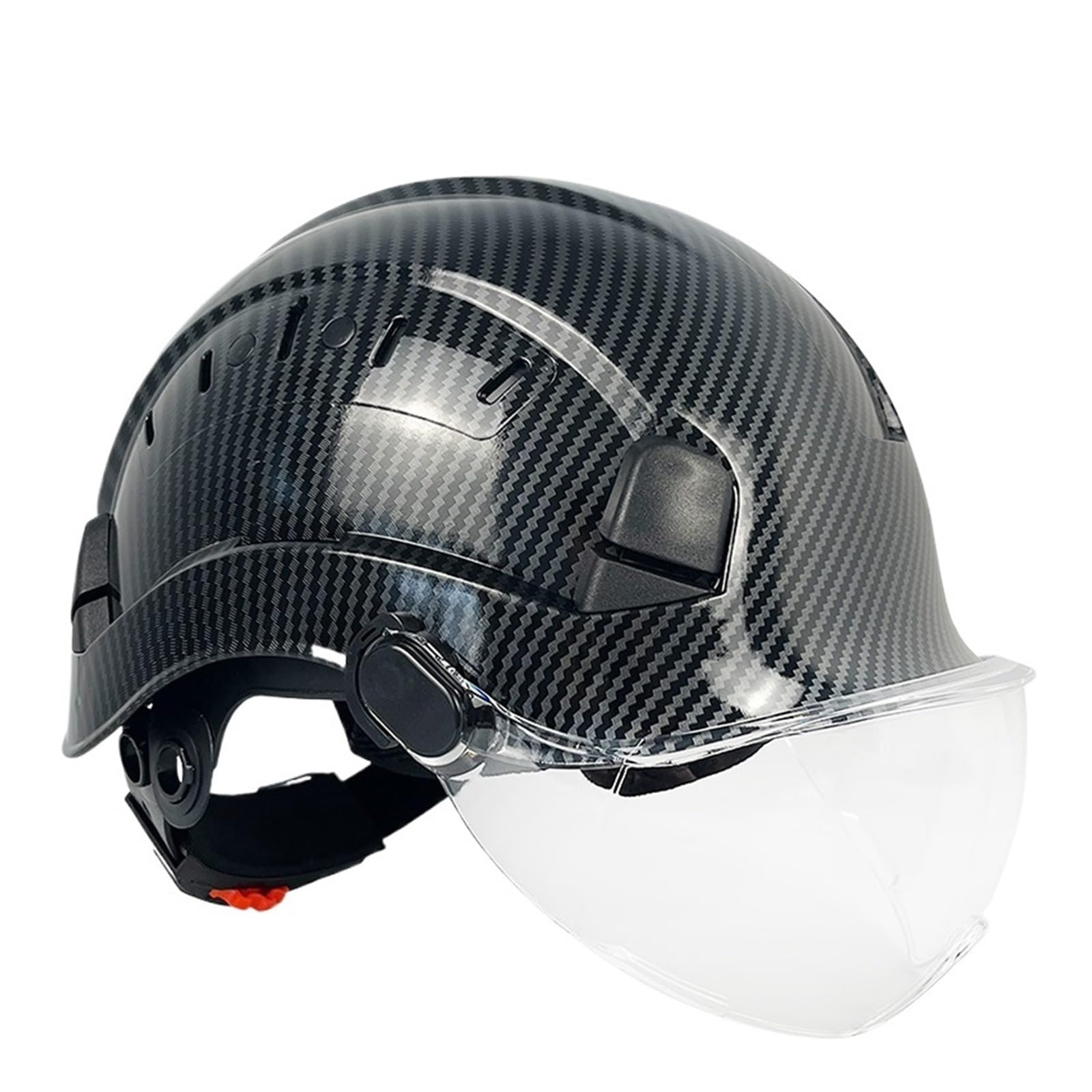 Industrial Safety Helmet C+E Carbon Fiber Pattern Safety Helmet with Visor for Engineer Goggles Construction Hard Hat with Earmuffs ABS Work Cap for Men(BR White Hat SV B07)