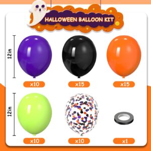 Halloween Party Balloons Decorations, 12Inch 60Pcs Black Orange Purple Green Confetti Balloons for Kids Halloween Birthday Party Decoration