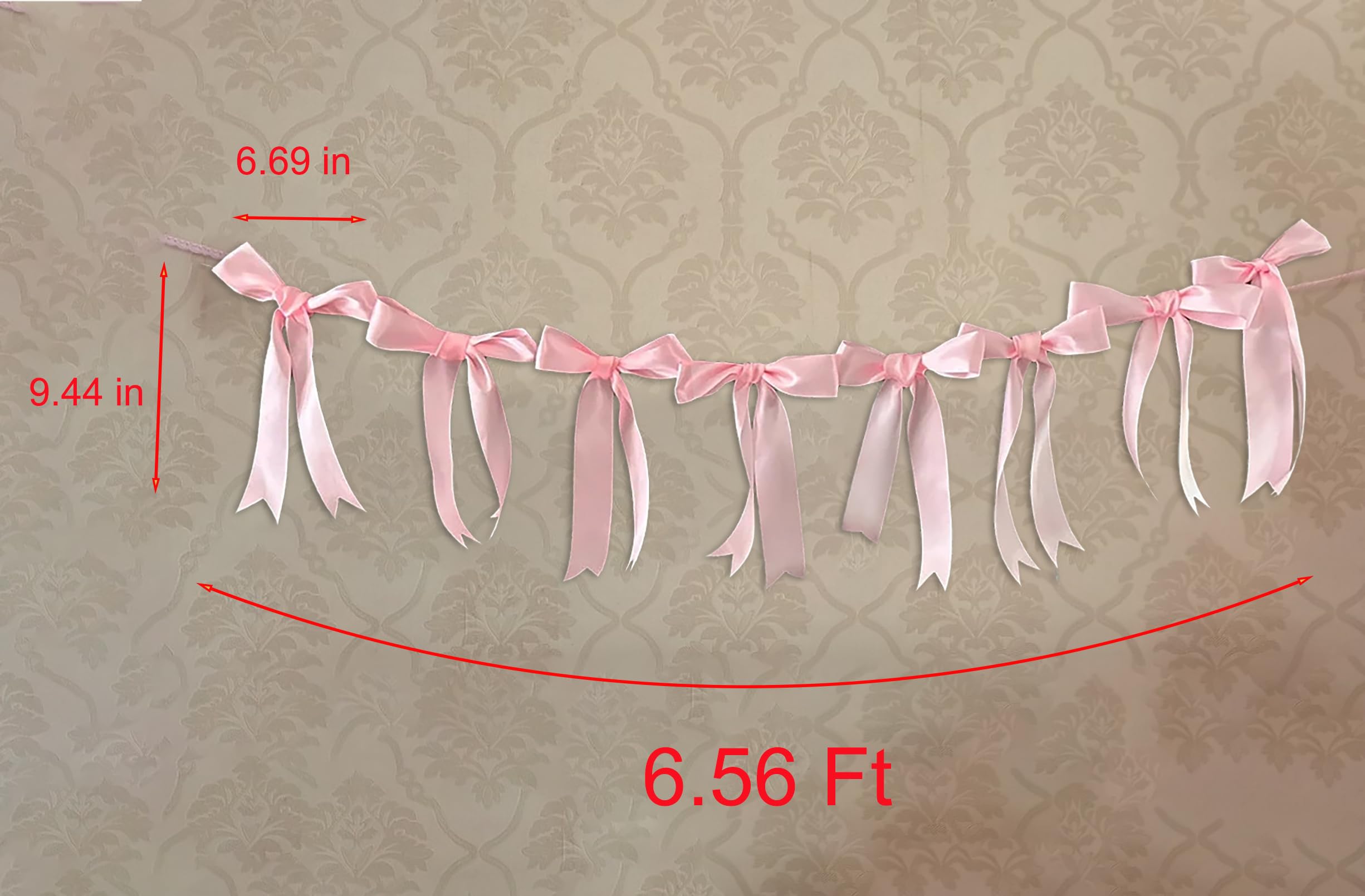 Bow Garland Banner for Bachelorette Party Decorations, Pink Coquette Birthday Party, Bow Party Decor Banner for Bridal Shower, Wedding Favors, Party Supplies, Engagement Supplies