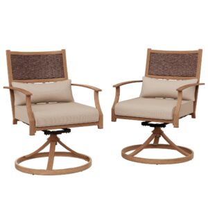 amopatio patio swivel chairs set of 2, outdoor dining chairs with deep seat cushion, all weather swivel rocker chairs with hand-painted metal frame, for backyard deck (khaki)