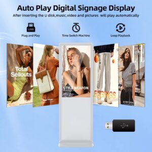 55 Inch 4K Touchscreen Digital Signage,Indoor Floor Standing Digital Kiosks & Interactive Displays,Commercial Advertising LCD Totem Android System Auto Media Player HDMI Input,Free Custom Logo,White