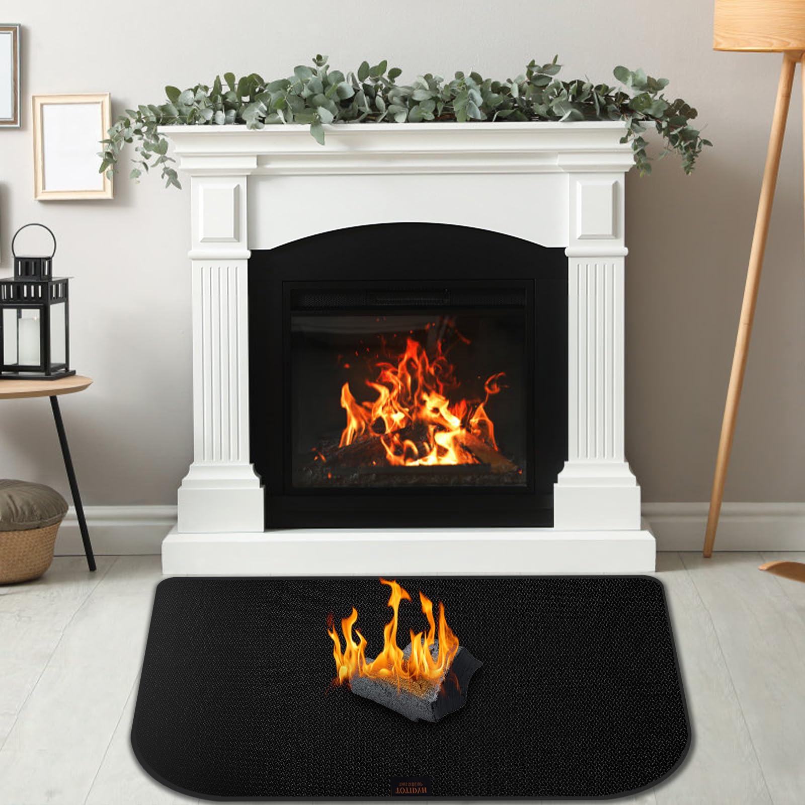 TOTIDYH Fireplace Hearth Rug, 42 X 24 inches Fireproof Fireplace Mat, Silicone and Fiberglass Black Fire Resistant Pad for Kitchen Wood Stove Floor Protector Indoor Outdoor