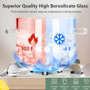 64oz/1900ml Clear Glass Simmer Pot for Cooking on Stove with Lid, Glass Saucepan Cookware Set for Pasta Noodle, Soup, Milk, Baby Food