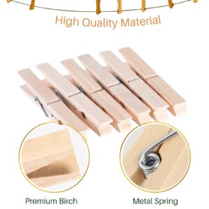 Wood Clothes Pin,Natural Birchwood Clothespins,Strong Grip,Heavy Duty Outdoor Clothes Clips for Hanging Clothes, Art, Crafts, Photo Displays,3.55 Inch,Pack of 24