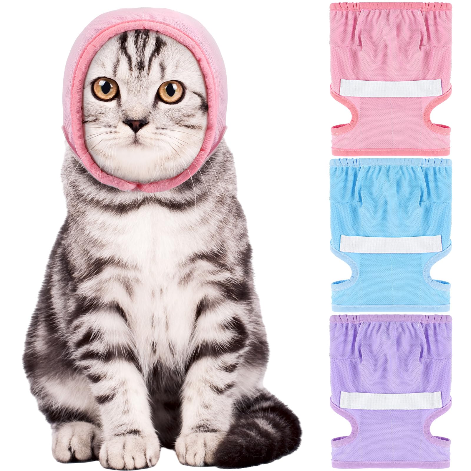 Dansydaisy 3 Pieces Cat Ear Covers Anxiety Relief Dog Calming Hood Stretchy Pet Snood Cats Ear Neck Scarf Wrap Dogs Pets for Grooming Bath Drying Noise Protection Winter Warm