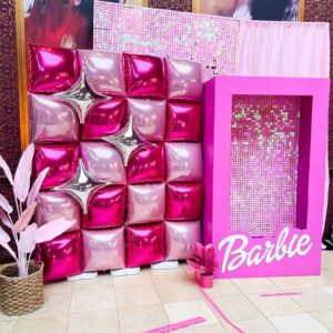 Hot Magenta Pink Square Foil Balloons Wall Tunnel Backdrop Double Sided Metallic Balloon Arch Garland Kit For Anniversary Bachelorette Engagement Bridal Birthday Graduation Party Decorations