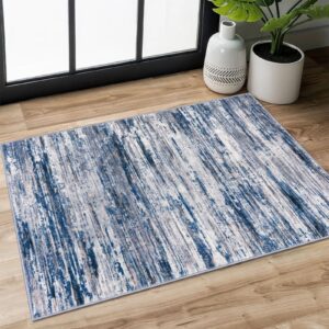 siiloom 2x3 navy blue gray neutral multi modern abstract rug for entryway, super soft smal area rug, washable rug with non-slip kitchen rugs, low-pile mat for kitchen, bedside, indoor door mat