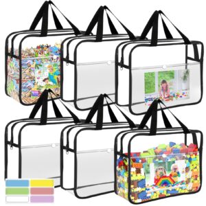 opeletnnt 6 packs large toy storage bags with pockets, reusable clear pvc board game storage with labels, travel waterproof organizer bags double zipper for building blocks, puzzle, kids books