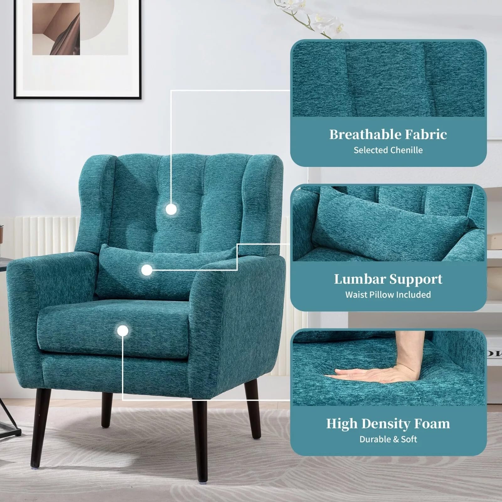 Depurate Modern Armchair with Chenille Fabric Upholstery for Bedroom or Lounge Area