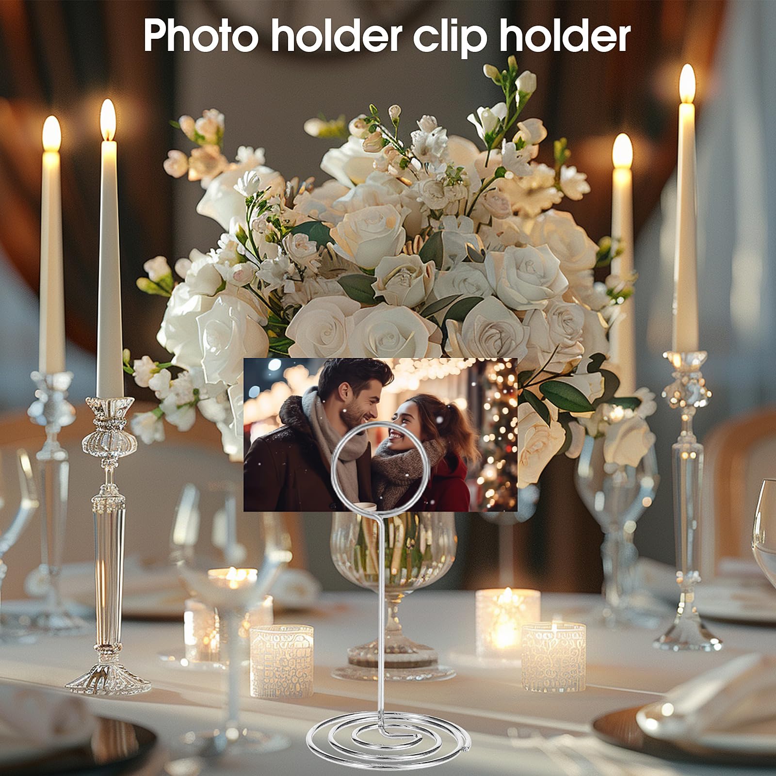 40Pcs Table Card Holders 3.46 Inch Photo Holders for Tables, Place Card Holder Table Sign Holder Silver Picture Stands for Table, Wire Picture Holder for Weddings Home Parties Centerpieces(circle)